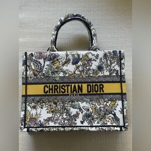 Dior Floral Canvas Tote Black, Yellow, Purple Purse Handbag